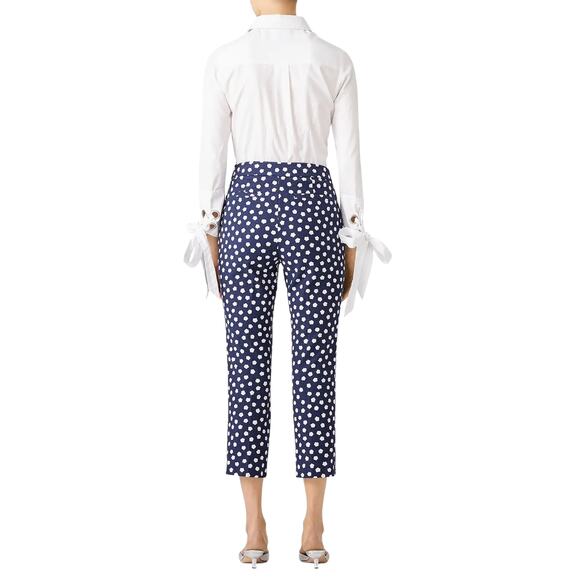KATE SPADE Cloud Dot textured cropped straight leg career pants navy blue Size 0 - Picture 5 of 9